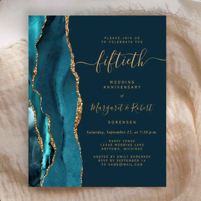 Budget Teal Blue Agate Gold 50th Anniversary Party (Creator Uploaded)