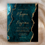 Budget Teal Blue Agate Script Wedding Invite<br><div class="desc">This elegant wedding invitation features a background image of teal blue watercolor agate trimmed with faux gold glitter. The customisable text combines gold-coloured modern handwriting,  copperplate and italic fonts. The reverse side features a coordinating teal and gold agate design.</div>