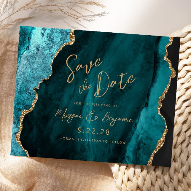 Budget Teal Blue Agate Wedding Save the Date (Creator Uploaded)