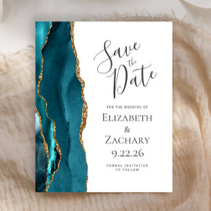 Budget Teal Blue Gold Agate Save the Date