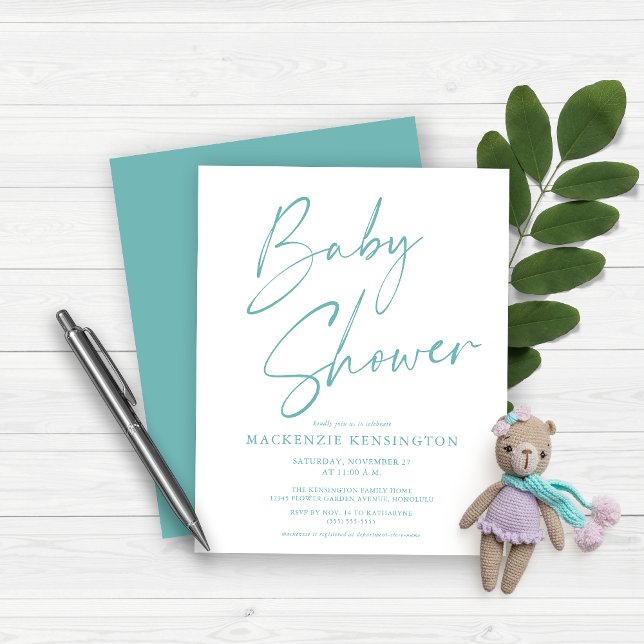 Budget Teal Blue Handwritten Script Baby Shower (Creator Uploaded)