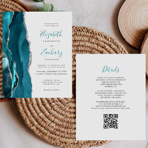 Budget Teal Blue Silver Agate Grey QR Code Wedding