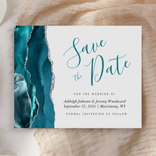 Budget Teal Blue Silver Agate Grey Save the Date