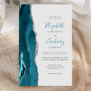 Budget Teal Blue Silver Agate Grey Wedding Invite