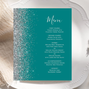 Budget Teal Blue Silver Glitter Edge Wedding Menu