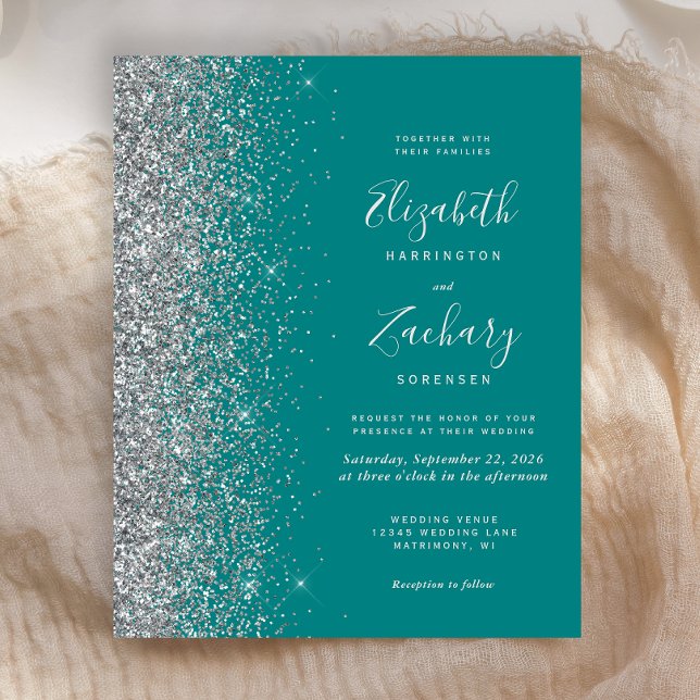 Budget Teal Blue Silver Glitter Wedding Invite (Creator Uploaded)