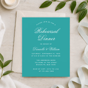 Budget Teal Blue White Rehearsal Dinner Invitation
