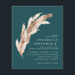 Budget teal boho pampas elegant wedding invite flyer<br><div class="desc">Budget natural botanical pampas grass watercolors and script wedding invitation with space for QR code. Modern on trend design collection in contemporary on Trend terracotta, teal, black and natural beige colorway.</div>