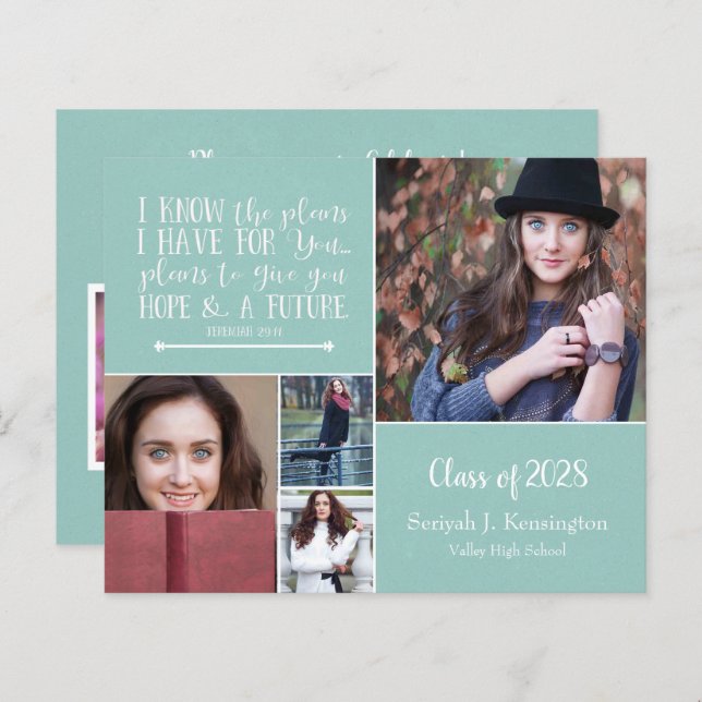 Budget Teal Christian Verse Graduation Photo (Front/Back)