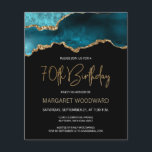 Budget Teal Gold Agate 70th Birthday Invitation<br><div class="desc">This trendy 70th birthday invitation features a watercolor image of an agate geode in shades of teal with faux gold highlights. The words "70th Birthday" appear in faux gold glitter in decorative modern handwriting font. Customise it with the name of the honoree in gold coloured text and the details in...</div>