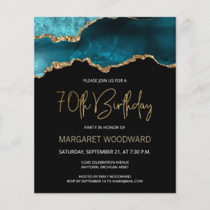 Budget Teal Gold Agate 70th Birthday Invitation