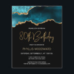 Budget Teal Gold Agate 80th Birthday Invitation<br><div class="desc">This trendy 80th birthday invitation features a watercolor image of an agate geode in shades of teal with faux gold highlights. The words "80th Birthday" appear in faux gold glitter in decorative modern handwriting font. Customise it with the name of the honoree in gold coloured text and the details in...</div>