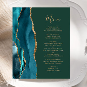 Budget Teal Gold Agate Emerald Green Wedding Menu