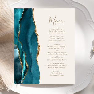 Budget Teal Gold Agate Ivory Wedding Menu
