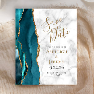 Budget Teal Gold Agate Marble Save the Date
