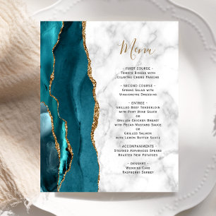 Budget Teal Gold Agate Marble Wedding Menu