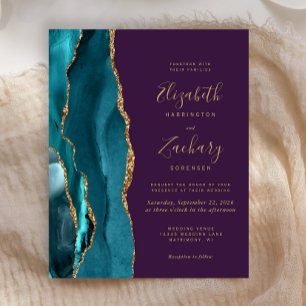 Budget Teal Gold Agate Purple Wedding Invite
