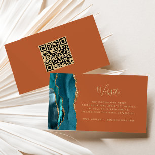 Budget Teal Gold Agate Rust Wedding QR Code Enclosure Card
