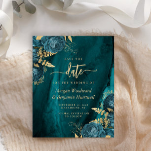 Budget Teal Gold Floral Wedding Save the Date