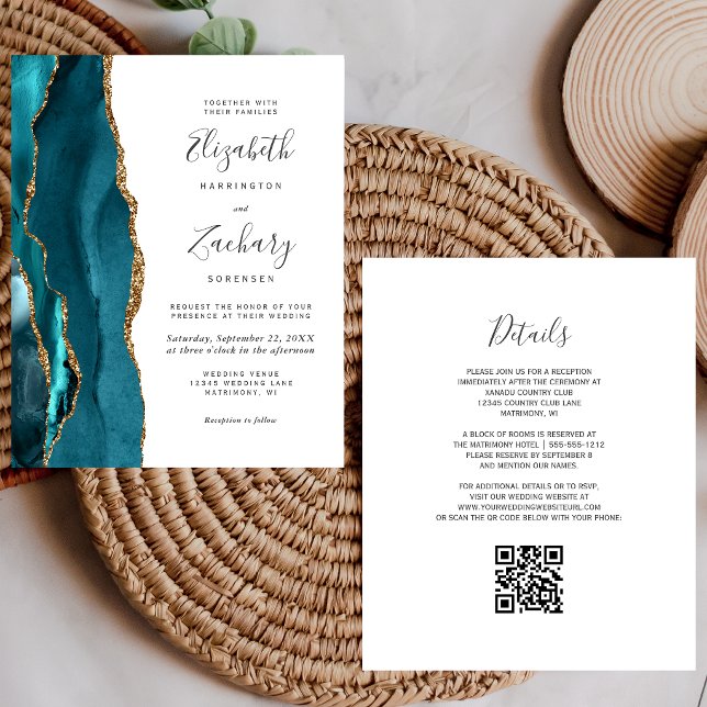 Budget Teal Gold QR Code Wedding Invitation (Creator Uploaded)