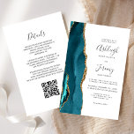 Budget Teal Gold QR Code Wedding Invitation<br><div class="desc">Save the cost of printing and mailing separate RSVP cards with this elegant modern all-in-one budget wedding invitation. The left-hand edge features a teal blue watercolor agate border trimmed with gold faux glitter. The customisable text combines charcoal grey handwriting, copperplate and italic fonts on a white background. The reverse side...</div>