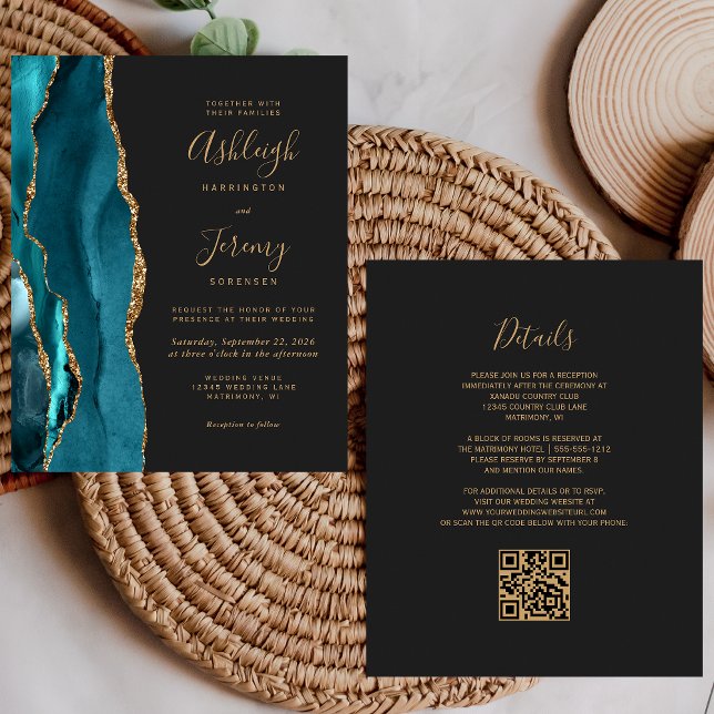 Budget Teal Gold QR Code Wedding Invitation (Creator Uploaded)