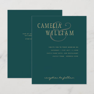BUDGET Teal Green Gold Ampersand Wedding Invite
