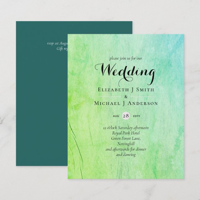 BUDGET Teal Green Wedding Invite (Front/Back)