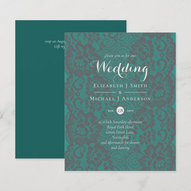 BUDGET Teal Monochromatic Wedding Invite (Front/Back)