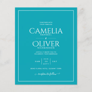BUDGET Teal Peacock Blue MONOCHROME Wedding Flyer