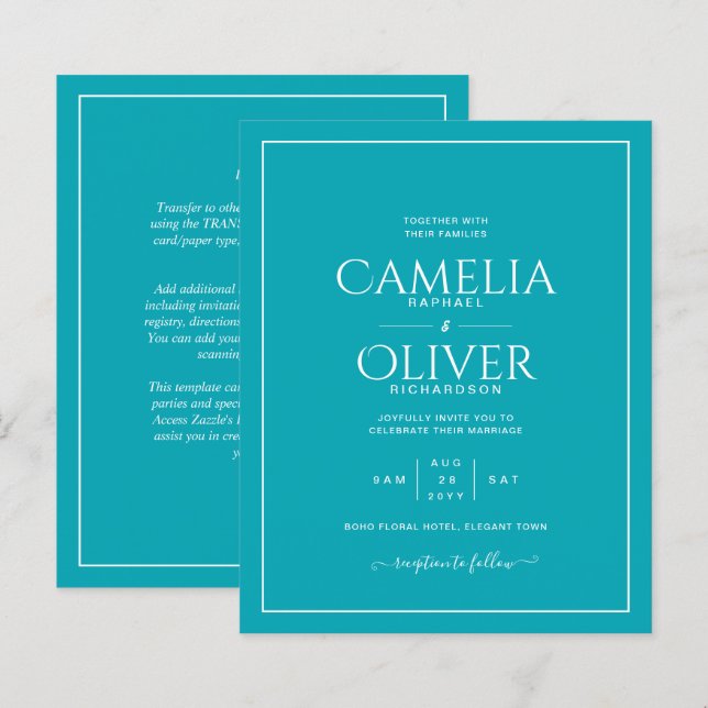 Budget Teal Peacock White Monochrome Wedding (Front/Back)