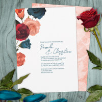 Budget Teal, Red, Sangria Roses Wedding Invitation