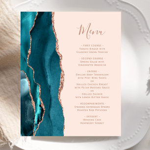 Budget Teal Rose Gold Agate Blush Wedding Menu