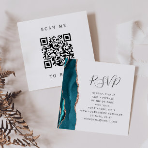 Budget Teal Rose Gold Agate Wedding QR Code RSVP Enclosure Card