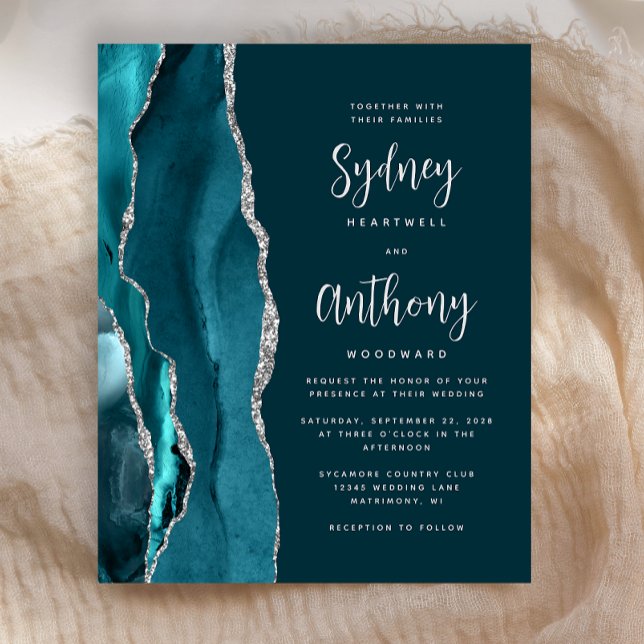 Budget Teal Silver Agate Calligraphy Wedding (Creator Uploaded)