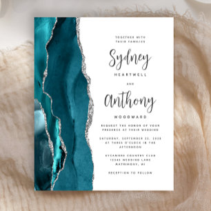 Budget Teal Silver Agate Calligraphy Wedding