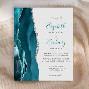 Budget Teal Silver Agate Gray Wedding Invitation
