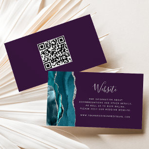 Budget Teal Silver Agate Purple Wedding QR Code Enclosure Card