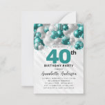 Budget Teal Silver Balloon Glitter 40th Birthday Card<br><div class="desc">Modern Glam Teal Green Silver Balloon Glitter Sparkle Any Age Birthday Invitation</div>