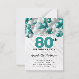 Budget Teal Silver Balloon Glitter 80th Birthday Card
