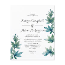 Budget Teal Watercolor Foliage Wedding Invitation