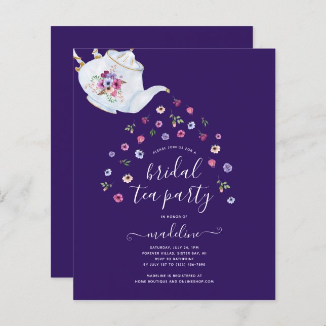 BUDGET Teapot Floral Bridal Tea Party Invitation (Front/Back)