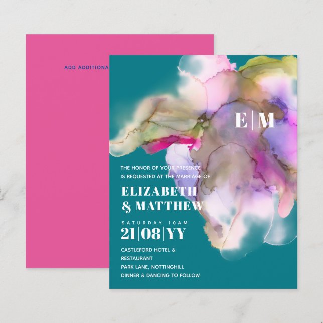BUDGET Technicolor Watercolor Wedding Invites (Front/Back)