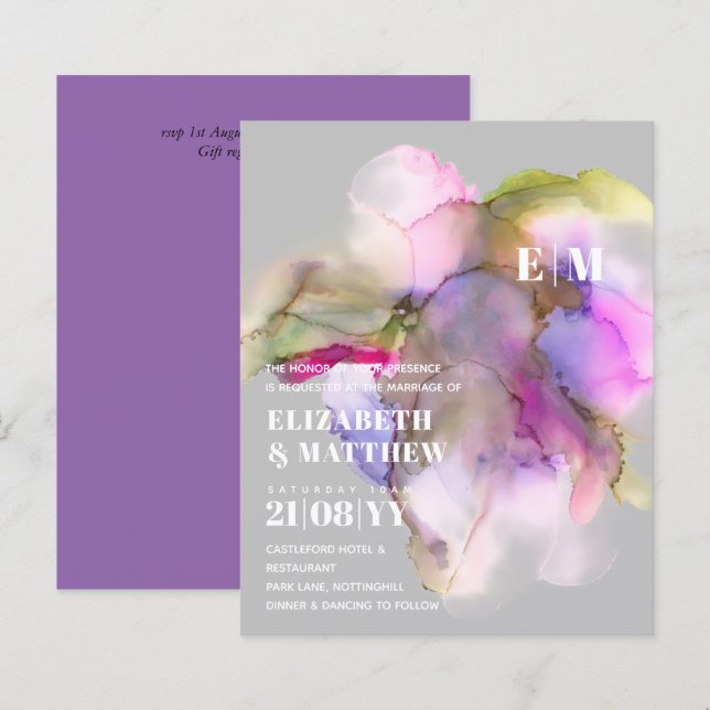 BUDGET Technicolor Watercolor Wedding Invites (Front/Back)