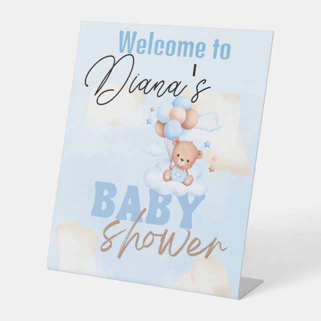 budget teddy bear baby shower,books for baby invit pedestal sign (Front)