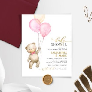 Budget Teddy Bear & Balloon Baby Shower Invitation