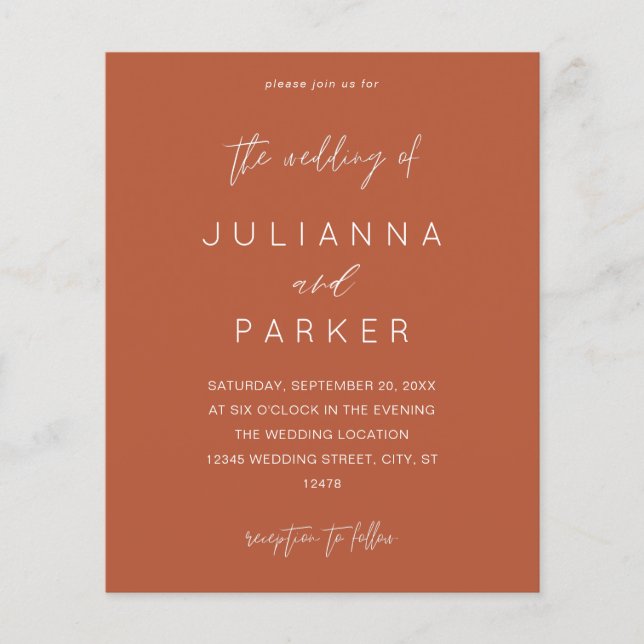 Budget Terra Cotta MOD Calligraphy Wedding Flyer (Front)