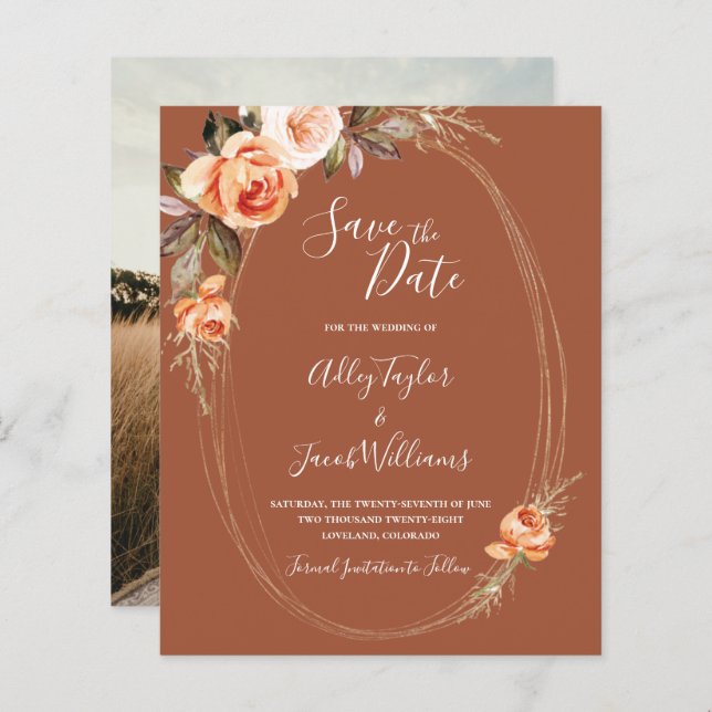 Budget Terracotta Boho Photo Wedding Save the Date (Front/Back)