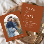 Budget Terracotta Boho Save the Date Photo<br><div class="desc">Budget Wedding Boho Terracotta Save the Date Cards that have a photo on the front. The Save the Date cards contain a modern hand lettered cursive script typography that are elegant,  simple and modern to use after you minimalist simple wedding day celebration.</div>