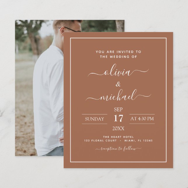 Budget Terracotta Boho Wedding Modern Simple  (Front/Back)